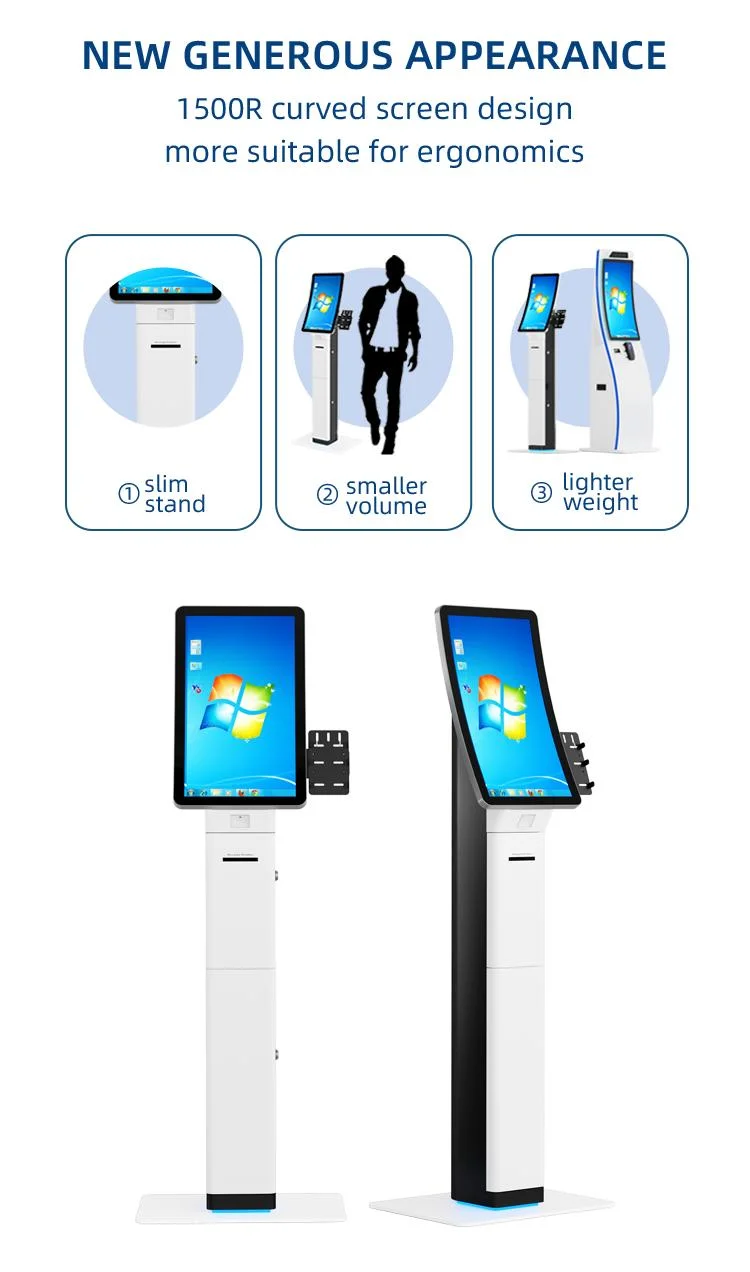 Mini Curved 23.6 Inch Self Service Kiosk Touch Screen Design Ordering for Fast Food Restaurant